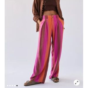 Urban Outfitters Martina Striped Drapey Linen Blend Low Rise Trouser Pants, Sz 4
